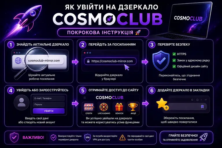 Як увійти на дзеркало Cosmoclub — покрокова інструкція